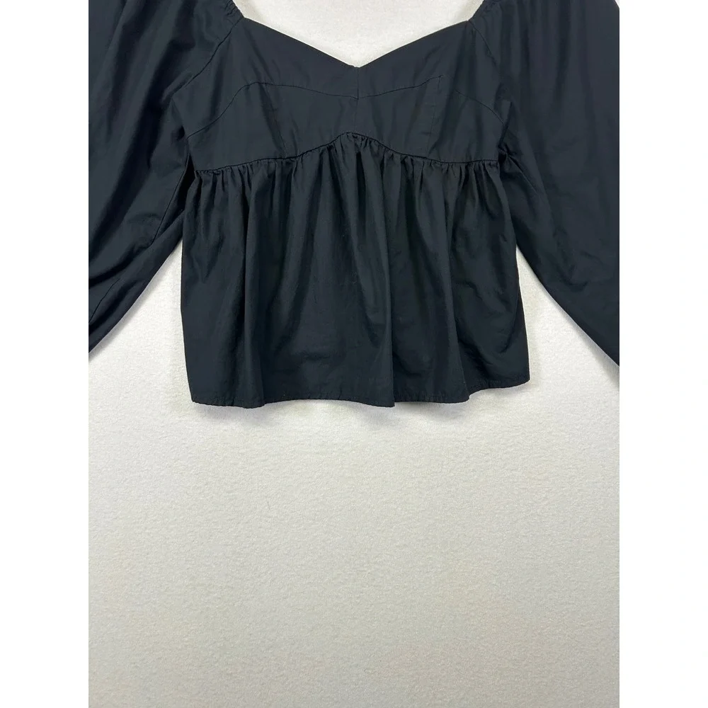 Dark Romantic Banana Republic Womens XS Petite Black Puff‎ Sleeve Peplum Blouse